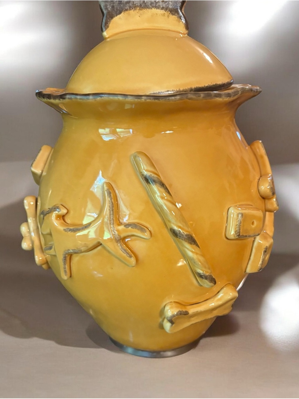 🐶 Carmel Ceramica Artisan Dog Treat Jar - Whimsical "Caramel" Yellow Stoneware